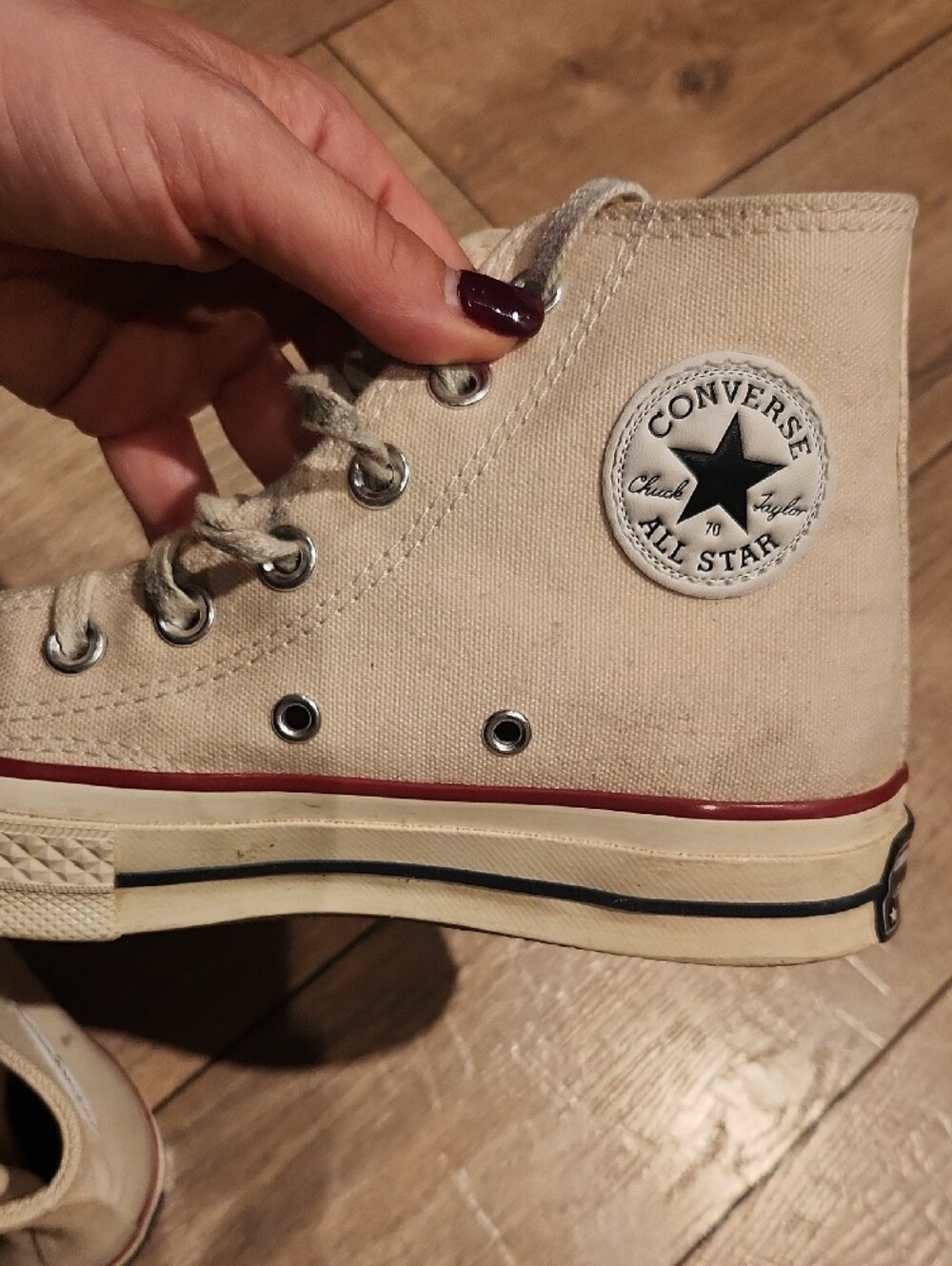 Converse High-Top Sneakers in Cream with Red Trim - Picture 8 of 16